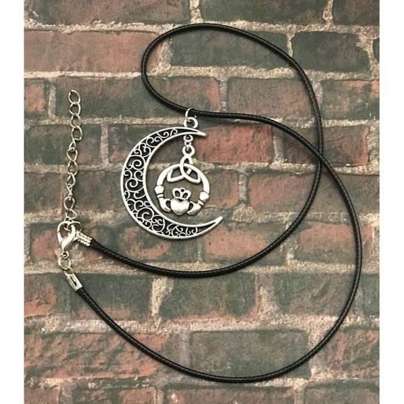 Claddagh Triquetra Moon Necklace - Picture 2 of 6